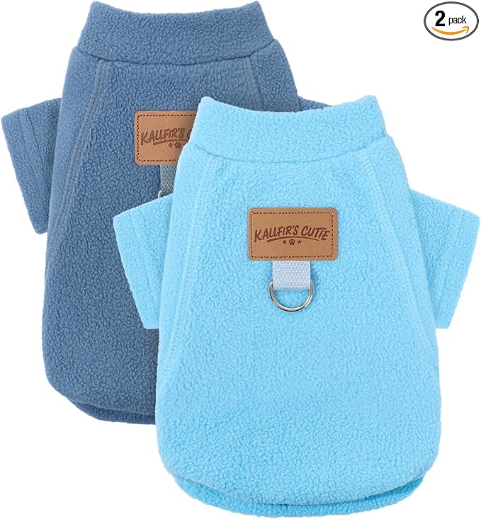 2 Pack Dog Sweaters Warm Fleece Dogs Sweatshirt for Small Medium Dogs with Leash Ring Pet Puppy Coat Apparel Winter Dog Clothes for Chihuahua, Yorkie, Bulldog, Dachshund Cats XS, Blue