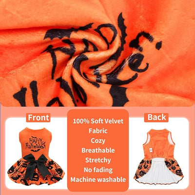 CuteBone Halloween Dog Dresses Velvet Holiday Small Dogs Clothes Onesie Pet Apparel Girl Puppy Skirt with Bow Hair Rope