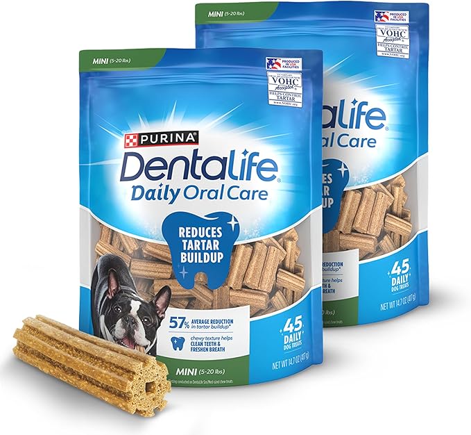 Daily Oral Care Dog Treats for Small Dogs 5-20 lbs., Chewy Dental Treat to Freshen Breath and Fight Tartar, Chicken Flavor, 14.7 oz. each, 45 Chews each/90 Total Chews - 45 ct. Pouch