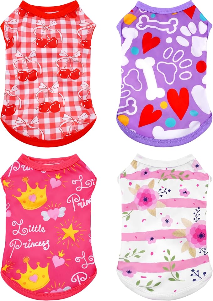 4 Pack Dog Shirts for Small Doggies Female Tank Top Tee Red Pink T-Shirts Pets Sleeveless Vest Cats Girl Puppy Clothes(Medium)