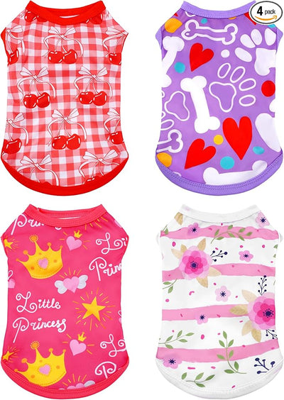 PET SHOW 4 Pack Dog Shirts for Small Dogs Female Tank Top Tee Red Pink T-Shirts Pets Sleeveless Vest Girl Dog Clothes(Large)