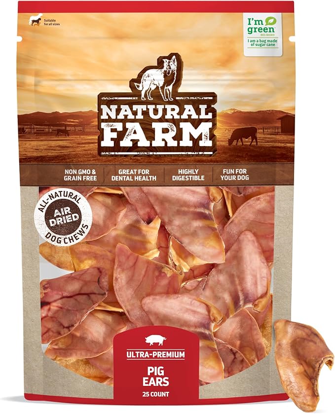 Pig Ears for Dogs (25 Pack), All-Natural WholeThick Pigs Ears, Single Ingredient & Highly Digestible, Better Than Rawhide- Dog Snacks, Dog Pig Ears for Puppy, Medium & Large Dogs