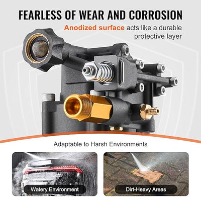 VEVOR Pressure Washer Pump, 3/4" Shaft Horizontal, 3500 PSI, 2.5GPM, Replacement Power Washer Pumps Kit with 5 Nozzles, Hardware and Siphon Tube, Compatible with Simpson, Honda, Troy-Bilt, Generac