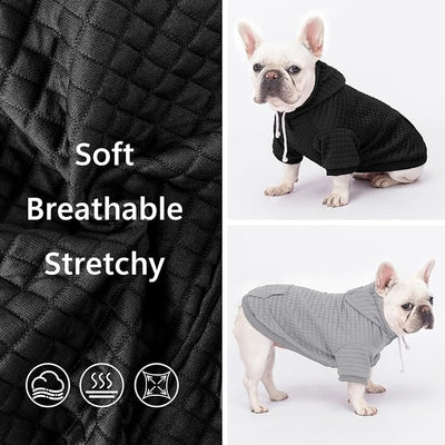 2 Pack Dog Hoodie Sweaters for Small Medium Dogs Warm Dog Clothes for Large Dogs Soft Waffle-Like Laminated Sweatshirt Bulldog (Black+Grey, 3XL (Back: 29.5",Chest: 36.5", Neck: 27"))
