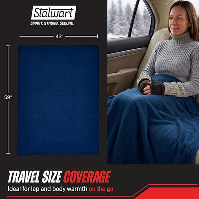 Heated Car Blanket - 12V Electric Travel Blanket for Car, Truck, SUV or RV - Portable Heated Throw for Road Trips, Camping or Winter Emergency Kit for Cold Weather Travel by Stalwart (Navy)