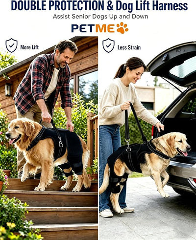 2-in-1 Dog Knee Brace and Lift Harness, Adjustable Back Leg Support with Stabilizers for ACL Recovery & Joint Care, Dog Sling for Hind Legs, Mobility Aid for Elderly Dogs with Luxating Patella (L)