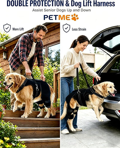 2-in-1 Dog Knee Brace and Lift Harness, Adjustable Back Leg Support with Stabilizers for ACL Recovery & Joint Care, Dog Sling for Hind Legs, Mobility Aid for Elderly Dogs with Luxating Patella (S)