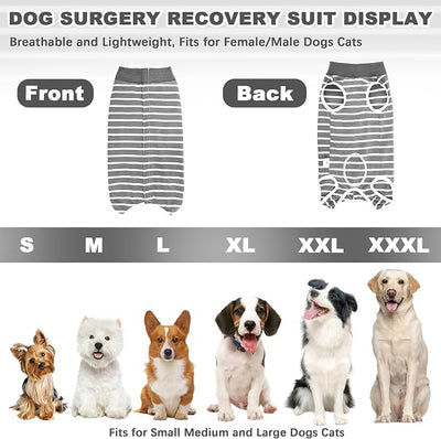 Recovery Suit for Dogs, Soft Dog Surgery Suit for Female Spay Male Neuter | Dog Cone Alternative Surgical Recovery Shirt for Abdominal Wounds, Anti-Licking Pet Clothes for Dogs Cats, Grey, Medium
