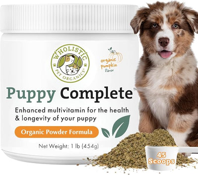 Wholistic Pet Organics Puppy Complete - Dog Multivitamin Powder - Daily Dog Vitamins and Supplements for Homemade Food - Immune System, Skin, Coat & Overall Health - All Breeds of Puppies - 45 Scoops
