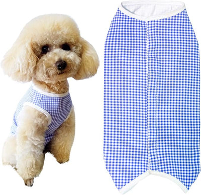 Dog’s Recovery Suit Post Surgery Shirt for Puppy, Wound Protective Clothes for Little Animals(Blue White Plaid-l)