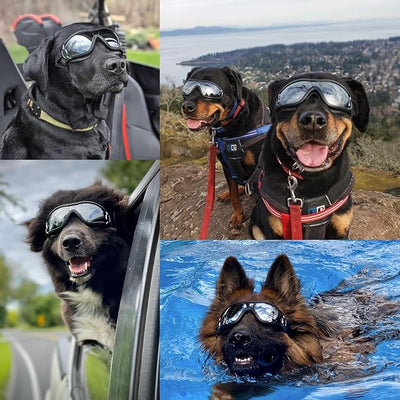 Enjoying Dog Sunglasses Medium to Large Breed, Dog Goggles UV Protection, Large Dogs Driving Eye Protection, Outdoor Windproof Dustproof Anti-Fog, Breathable, Adjustable Straps, Black