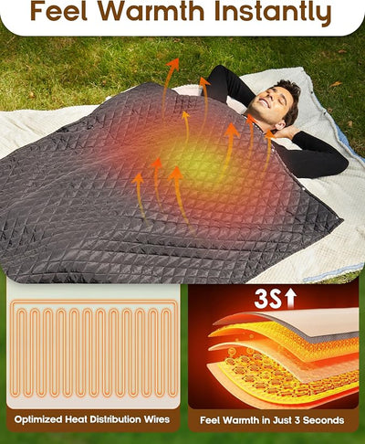 12V Battery Operated Wearable Heated Blanket for Office,Camping,Stadium with Storage Bag,3-Level Temperature Up to 167°F,15000mAh Battery Included (Black)