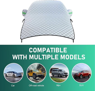 Half Car Cover for Ice and Snow, Windshield Hood Rearview Mirror All-weather Protector, Outdoor and Indoor Foldable Universal Dustproof Cover for Cars (Silver #9.18Ft x 7.87Ft x 4.75Ft)
