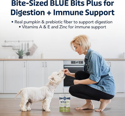 Blue Buffalo Blue Bits Plus Digestion and Immune Support Daily Benefit Dog Treats, Soft & Chewy Chicken and Pumpkin Morsels, 3.5-oz. Bag (Pack of 6)