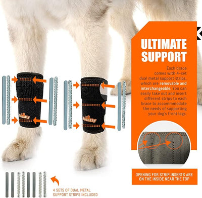 NeoAlly - 3-in-1 Dog Splint Front Leg Support, Front Leg Brace with Rigid and Spring Inserts, Dog Leg Sleeve for Pet Mobility, Stability, & Protection, With Reflective Straps, S-M, 1 Pair