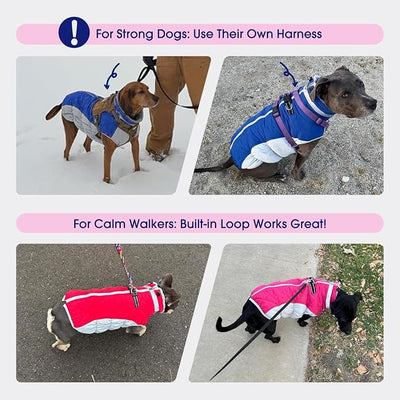 FUAMEY Dog Coat for Large Dogs,Waterproof Dog Winter Jacket with Harness Built in Puppy Cold Weather Coats Reflective Pet Vest with Zipper Warm Fleece Dogs Snowsuit Windproof Dark Blue L