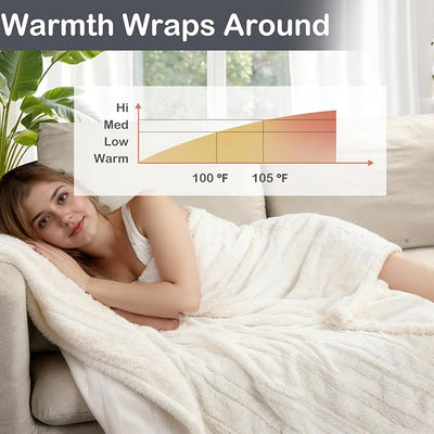 Eydna Electric Heated Blanket Throw Size 50"x60", Fast Heating Throw, Plush Faux Fur for Sofa & Office,4 Heating Levels & 10 Hours Auto Off, Machine Washable, Gifts for Womens-Striped White