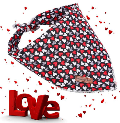 Unique Style pawsValentine's Day Dog Bandanas Cotton Black & Red Gothic Love Style Triangle Dog Scarfs for Small Medium Large & Boys Girls Dogs-L