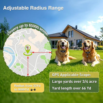PATPET GPS Wireless Dog Fence System- Electric Fence for Dogs with 3 Warning Modes Waterproof | Outdoor Use Only | GPS Positioning | Safe Zone Radius up to 9999 ft 2 Collars