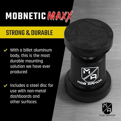 Mob Armor MobNetic Maxx - USA Assembled Magnetic Phone Holder for Car, Magnetic Car Phone Mount, 90-Degree Tilt, 360-Degree Rotation, Aluminum Metal, Compatible with iPhone & Android - Black