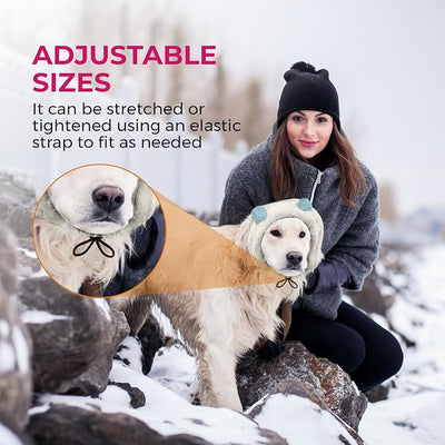Dog Ear Muffs Noise Protection - Soft Calming Hood for Anxiety Relief, Fireworks, Thunder, Grooming & Vet Visits - Elastic Headband & Comfortable Neck Warmer for Travel (White, Small)
