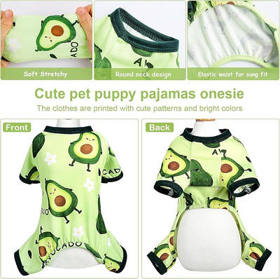 Dog Clothes for Small Dogs Girl Boy Summer Dog Pajamas Puppy Shirt Pjs Soft Doggie Onesie for Yorkie Chihuahua Teacup Cute Pattern Pet Cat Outfits Apparel Clothing, M, Avocado