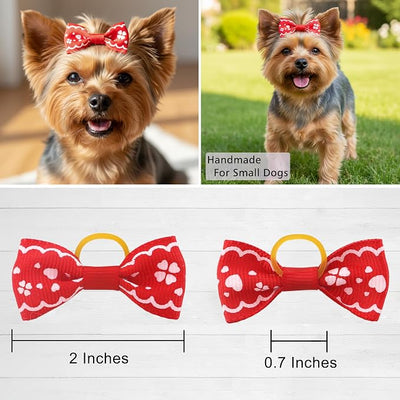 QingHan Puppy Dog Hair Bows: 2 inches with Rubber Bands Small Pet Grooming Girl Doggy Accessories 100pcs (50 Pairs)