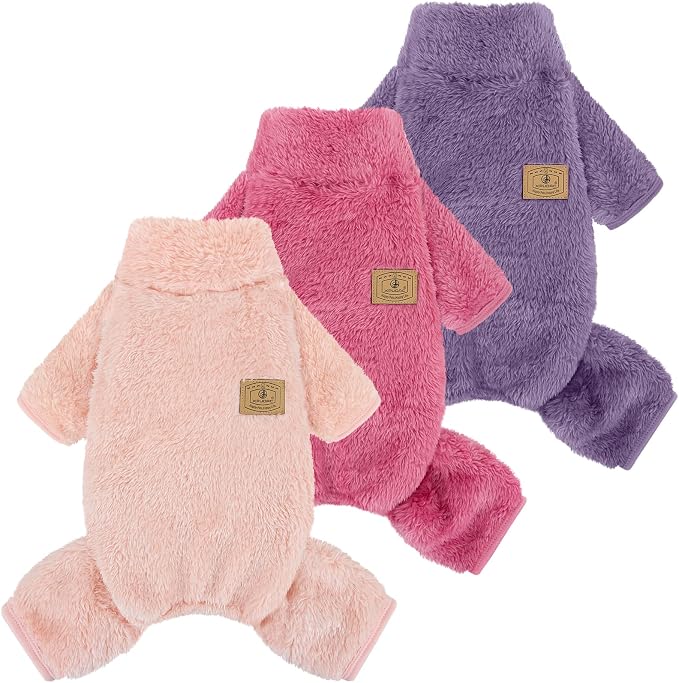 3 Pack Dog Sweater Dog Winter Clothes for Small Medium Dogs Girl Fleece Pet Pajamas for Winter Christmas-M（Purple,Hot Pink,Pink