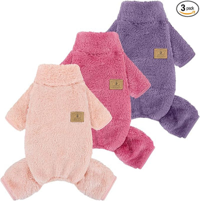 XPUDAC 3 Pack Dog Sweater Dog Winter Clothes for Small Medium Dogs Girl Fleece Pet Pajamas for Winter Christmas-S（Purple,Hot Pink,Pink