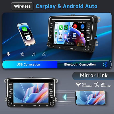 4G 64G Android Car Stereo for VW Passat Golf MK5 MK6 Jetta T5 EOS Polo Touran Seat Sharan Wireless Carplay Android Auto, 7'' Touchscreen Car Radio with GPS/BT 5.0/5G-WIFI/32EQ FM Backup Camera SWC