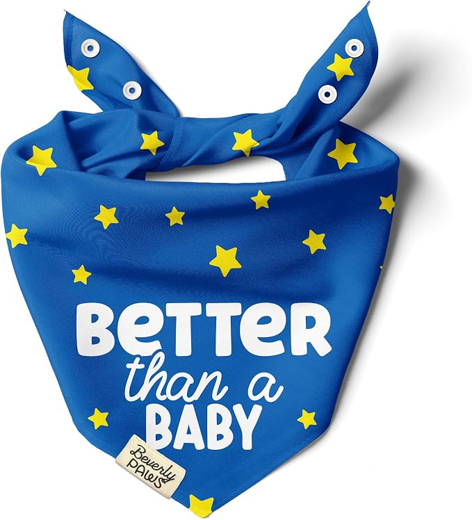 Funny Snap-On Dog Bandana for Small Medium Large Pets, Dogs Cats Adjustable Handkerchief Scarf for Girl & Boy, Cute Puppy Apparel & Accessories (Better Than A Baby, Small)