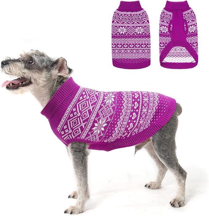HOMIMP Dog Sweater Argyle - Warm Sweater Winter Clothes Puppy Soft Coat, Ugly Dog Sweater for Small Medium and Large Dogs, Pet Clothing Boy Girl, Purple S