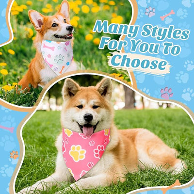 Weewooday 50 Pcs Paw Print Dog Bandanas Bulk for Dogs Soft Bibs Adjustable Triangle Summer Pet Bandana for Small Medium Large Costume(paw Pattern, 25.6 x 17.7 x 17.7 Inch)