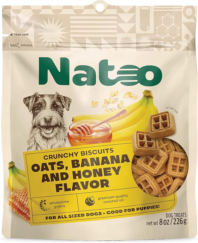 Dog Treats, Oats Banana and Honey, Small Dogs & Puppies, 8oz | Crunchy Biscuits, Rich in Omega 6, Prebiotics and Fiber, Antioxidants for Immunity, Natural