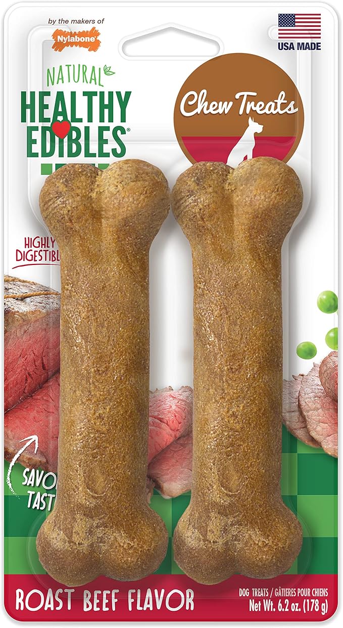 Healthy Edibles Natural Dog Chews Long Lasting Roast Beef Flavor Treats for Dogs, Medium/Wolf (2 Count)