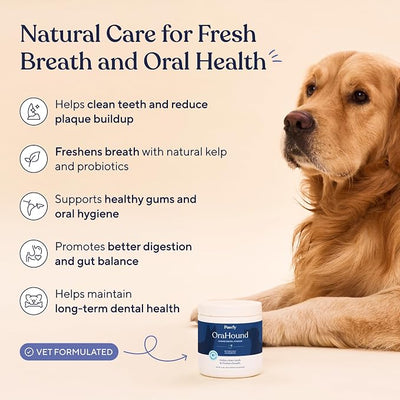 Pawfy Orahound Dog Teeth Cleaning Powder - Advanced Dental Powder for Dogs Teeth with Plaque and Tartar Control | Natural Dog Dental Care with Kelp, Zeolite, Charcoal for Bad Breath | 30 Servings