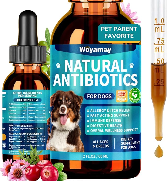 Antibiotics for Dogs | Natural Dog Antibiotics for Allergy Relief, Itch Relief, Coughs, Skin Health, Breath Treatment, Digestion | Herbal Supplement to Care for Ears, Eyes & Coat, 2 Fl Oz