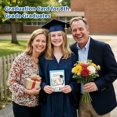 FLYAB 8th Grade Graduation Card - Welcome to Your Next Chapter Middle School Graduation Card for Boys Girls Best 8th Grade Graduation Gifts with Gold Envelope & Sealing Sticker(5.5 x 8 Inch)