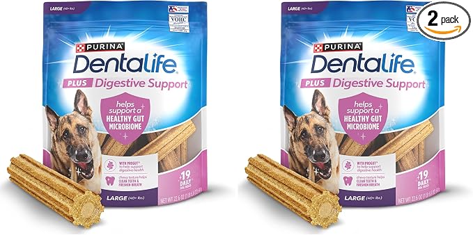 Plus Digestive Support Dog Treats for Large Dogs 40 lbs. and up, Cleans Teeth, Freshens Breath, & Supports Healthy Gut, Chicken & Pumpkin Flavor, 22.6 oz., 19 Chews - 19 ct. Pouch