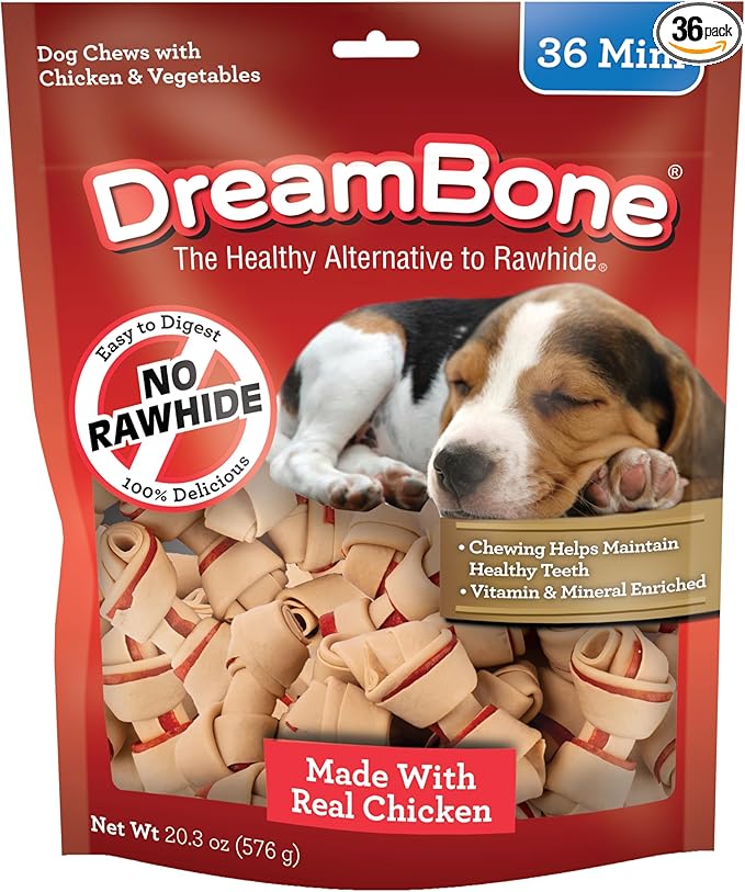 Chicken Mini Bone Dog Treats, Daily Rawhide-Free Chew, Digests Safely and Completely, With Real Protein, Chicken and Veggies, 36 count