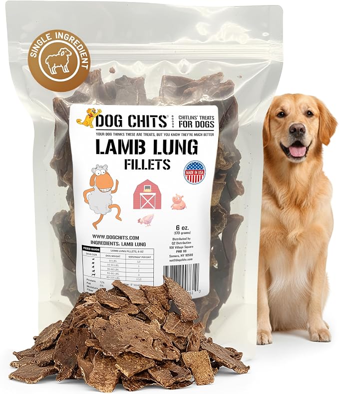 Lamb Lung Fillets Dog and Puppy Treats - Low Fat, High Protein Single Ingredient Dog Treat - Easy to Break Slices - Great for Training - Made in USA, 6 oz. Bag