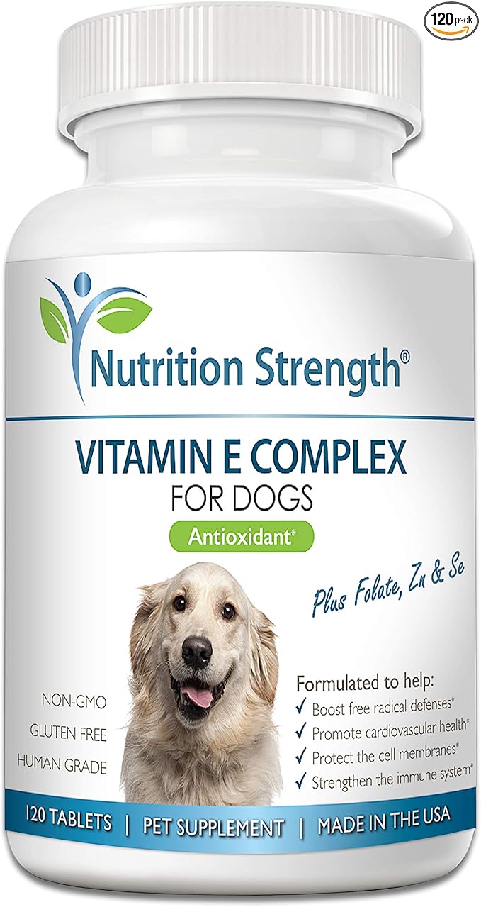Vitamin E for Dogs, Promote Cardiovascular Health, Support Cell Membranes, Vitamin E Complex to Boost Dog Immune System Plus Zinc, Selenium, Folate, Salmon Oil, 120 Chewable Tablets