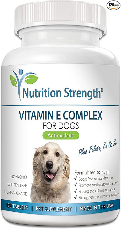 Vitamin E for Dogs, Promote Cardiovascular Health, Support Cell Membranes, Vitamin E Complex to Boost Dog Immune System Plus Zinc, Selenium, Folate, Salmon Oil, 120 Chewable Tablets