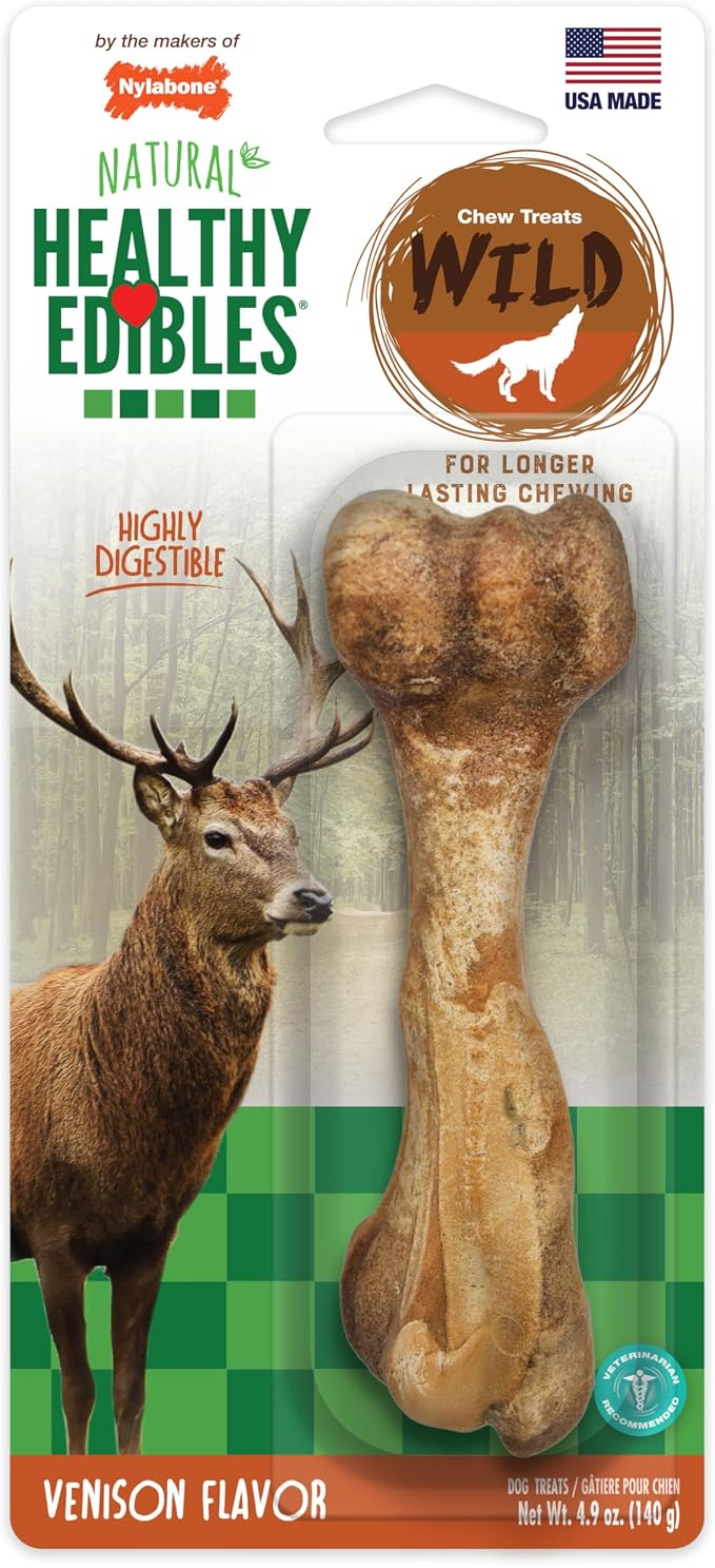 Healthy Edibles WILD Natural Longer-Lasting Chew Treats, Venison Flavor, Large Dogs Up to 50 lbs - Made in USA (1 Count)