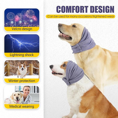 Quiet Ears for Dogs - Adjustable Ear Covers for Noise, No Shake Dog Head Wrap, Dog Calming Hood for Thunder, Lightning, Fireworks, Vet Visits, Polyester and Stretch Cotton Blend, Purple Medium