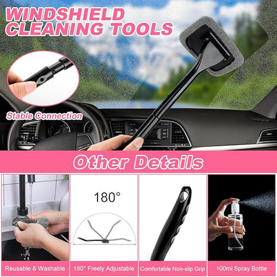 41Pcs Car Cleaning Wash Kit Interior Detailing Cleaner Kit with High Power Handheld Vacuum, Collapsible Bucket, Windshield Tool, Snow Shovel, Tire Brush, Complete Car Care Tools, Pink