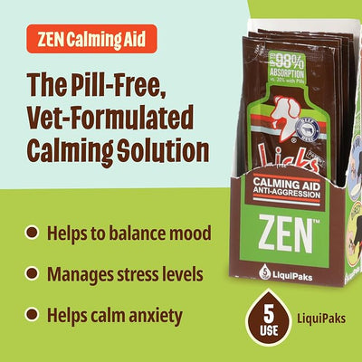 Licks Zen Calming Aid - Fast-Acting Stress & Behavior Support for Cats & Dogs - L-Theanine, Chamomile, Ashwagandha & Tryptophan - Pill-Free Gel Packets - Braised Beef Flavor - 5 Packets