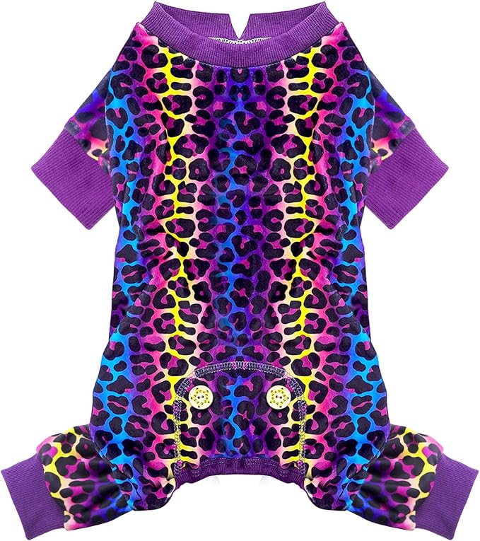 KYEESE Dog Pajamas Velvet Dog Pajamas Small Sized Dogs Soft Dogs Clothes Pjs with Leopard Pattern Stretchy Pet Jammies Coat Comfy Pet Onesie Costume, X-Large