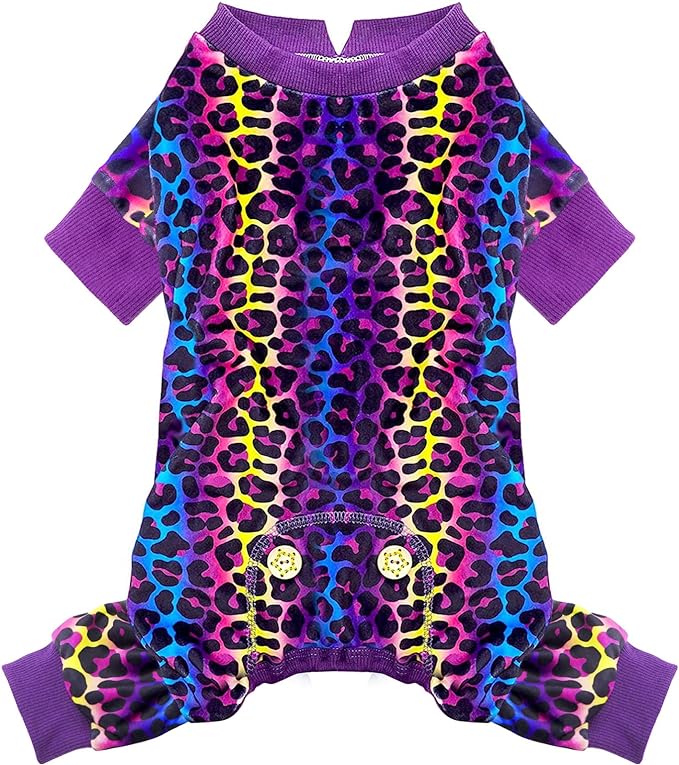 KYEESE Dog Pajamas Velvet Dog Pajamas Small Sized Dogs Soft Dogs Clothes Pet Coat Stretchy Doggie Pjs Pet Costume with Leopard Pattern Comfy Doggie Jammies Onesie, Medium