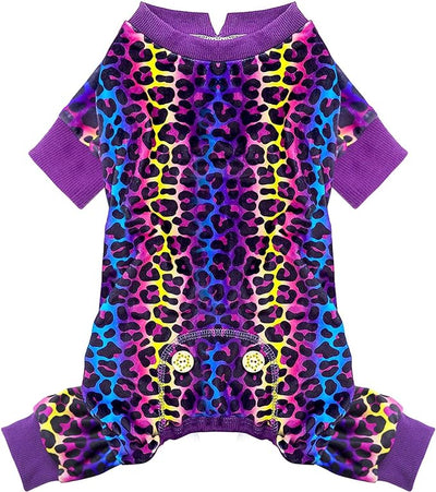 KYEESE Dog Pajamas Velvet Dog Pajamas Small Sized Dogs Soft Dogs Clothes Pet Coat Stretchy Doggie Pjs Pet Costume with Leopard Pattern Comfy Doggie Jammies Onesie, Medium
